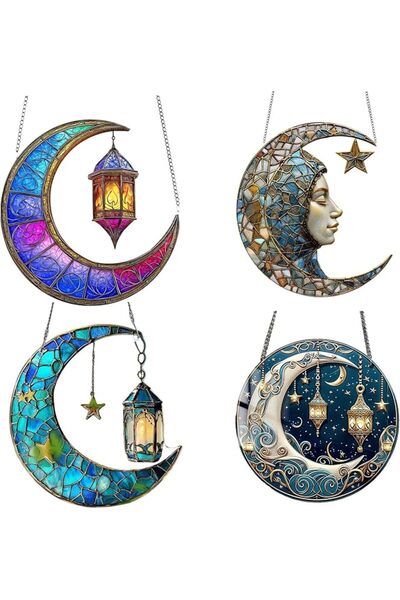 Caividom 4-piece Ramadan Mubarak Window Decor Acrylic Eid Mubarak Suncatcher,...