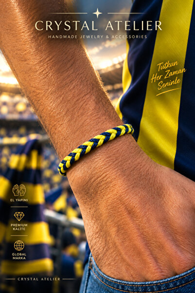 Crystal Atelier Macrame Yellow Navy Blue Fan Bracelet Handmade Adjustable Uni...
