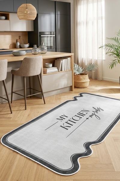 West Home Makinede Yıkanabilir Kaymaz Taban Leke Tutmaz Dijital Mutfak Halısı
