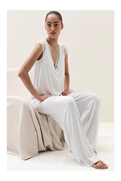 THE WHITE COMPANY طقم بيجامة نسائية بأكمام دانتيل منعشة