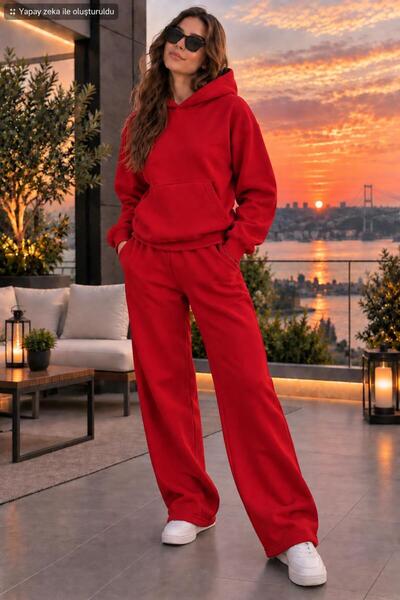 EMMODA Women's Hooded Wide Leg Two-Piece Tracksuit Set with Kangaroo Pockets ...