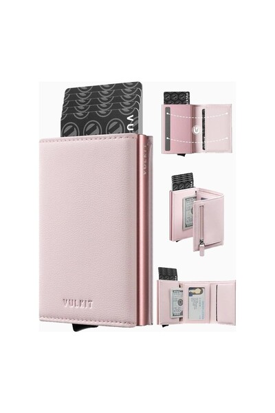 VULKIT Rfid Protected Pop-Up Leather Women's Card Holder Wallet