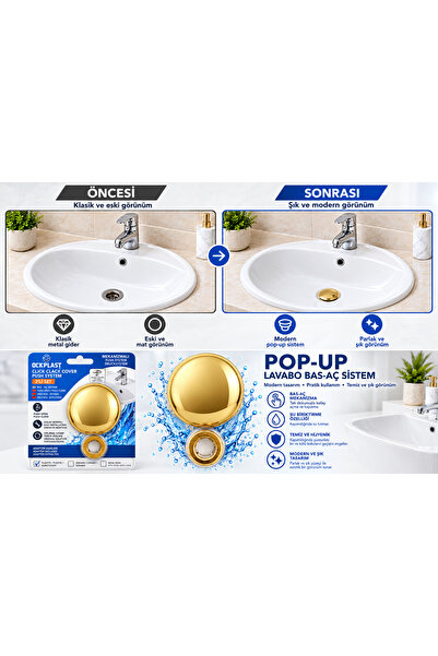 ock plast GOLD Kaplama -Pop-up+ Yüzük otomatik lavabo sifonu -üniversal kulla...