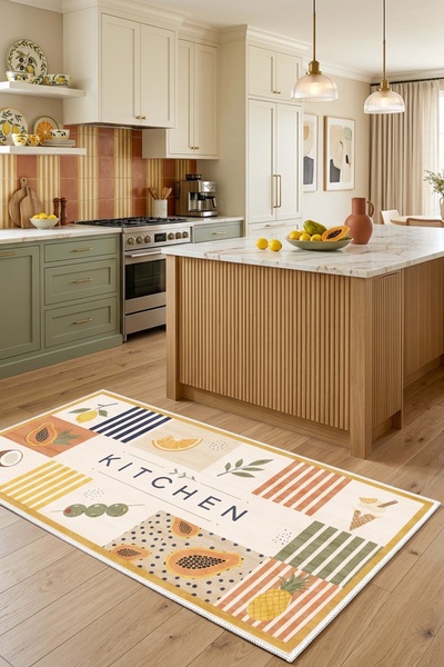 West Home Makinede Yıkanabilir Kaymaz Taban Leke Tutmaz Dijital Mutfak Halısı