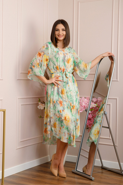 Generic Brand Rochie Grace din voal cu croi in A si imprimeu floral verde