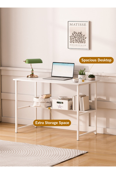 Venpara Computer Desk with Shelf, Sturdy Steel Office Table & Gaming Desk, Rounded Corner Design, Scratch Resistant Waterproof Top