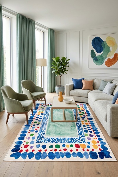 West Home Makinede Yıkanabilir Kaymaz Taban Leke Tutmaz Dijital Salon Mutfak Balkon Halısı ve Yolluk