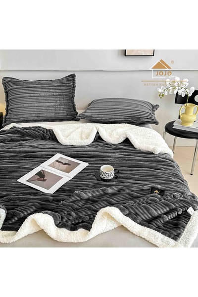 JOJO HOME Κουβέρτα Κοκολίνο με γούνα 200x230εκ. + 2 μαξιλαροθήκες 50x70εκ., μ...
