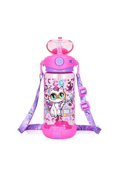 Hibobi Premium 600ML Kids Water Bottle with Straw, One-Click Open Leakproof D...