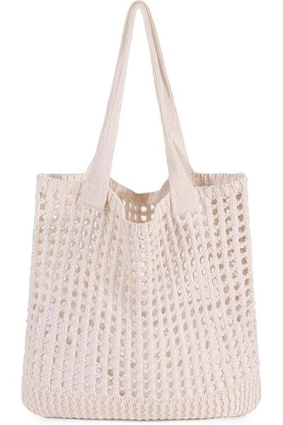 HZYH Hollow woven bag Crochet Beach Bag with Side Pockets, Large Straw Tote w...