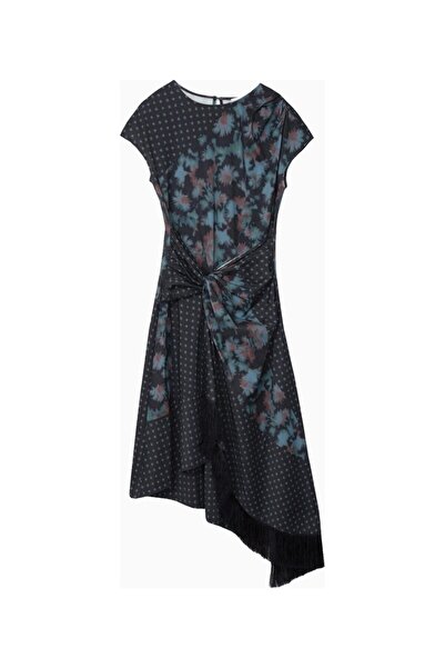 3.1 Phillip Lim Desert Floral Patterned Draped Tassel Detailed Women's Midi D...