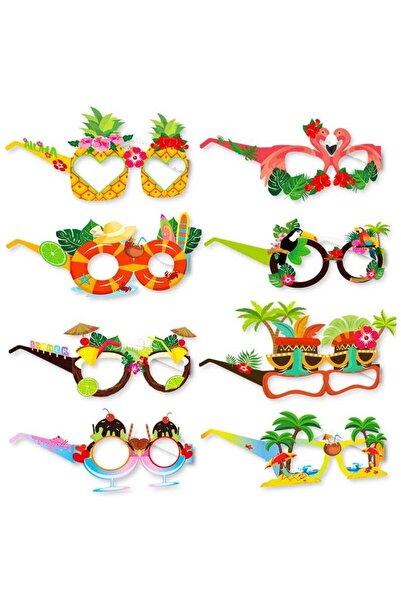 Gerani 8 Pcs Tropical Paper Party Glasses Set - Hawaiian Fruit Fiesta Paper E...