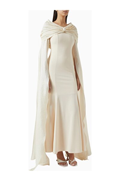 AC BY AANCHAL CHANDA Off-White Cape Sleeve Draped Maxi Women's Dress