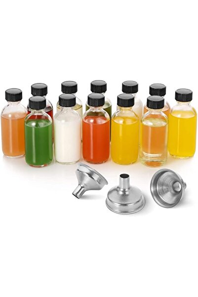 ELECDON Transparent Small Glass Bottle with Lid, 3 Stainless Steel Funnels, B...