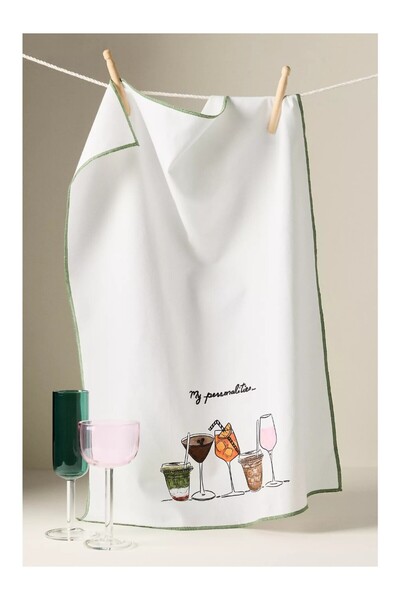 Anthropologie Noun New York Drinks Printed 100% Cotton Kitchen Towel