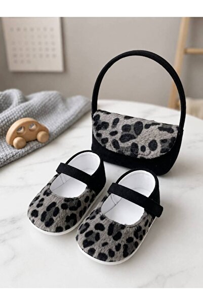 Kız bebek leopar detay ayakkabı çanta set