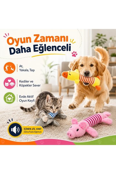 Duffa Peluş Ördek Kedi Köpek Oyuncağı - Isırınca Ses Çıkaran İnteraktif Oyun ...