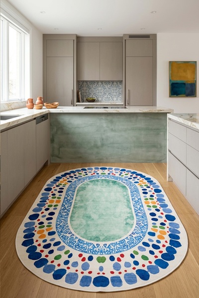 West Home Makinede Yıkanabilir Kaymaz Taban Leke Tutmaz Dijital Salon Mutfak Balkon Halısı ve Yolluk
