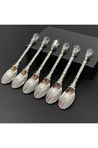 GENERAL Set of 6 – Vintage Gold Tiny Metal Spoon – Elegant Crystal Inlaid Cuc...