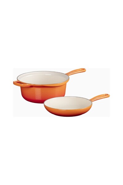 Le Creuset وعاء ومقلاة فاخران بتصميم 2 في 1 من السيراميك المصبوب