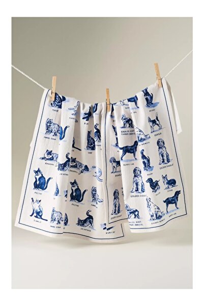 Anthropologie Molly Hatch Dog Patterned 100% Cotton Kitchen Towel