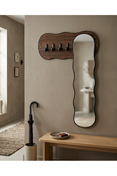 PLUS40 Modern Wall-Mounted Entrance Mirror with Flowing Waves Design, Featuri...