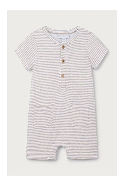 THE WHITE COMPANY Organic Cotton Striped Short Sleeve Baby Romper