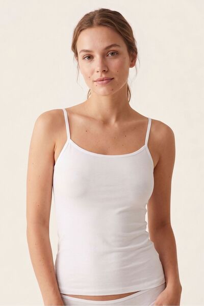 OBJE Women's White Bambo Rope Strap Tank Top