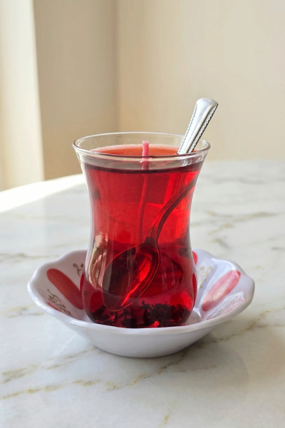 Genel Markalar Gerçekçi Türk Çayı Görünümlü Jel Mum - Çay Bardağında Özel Tas...