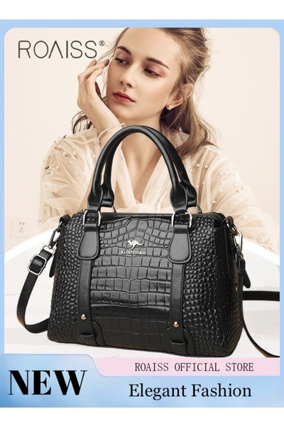 ROAISS Women's Elegant Patent Leather Shoulder Bag Fashion Crocodile Pattern ...