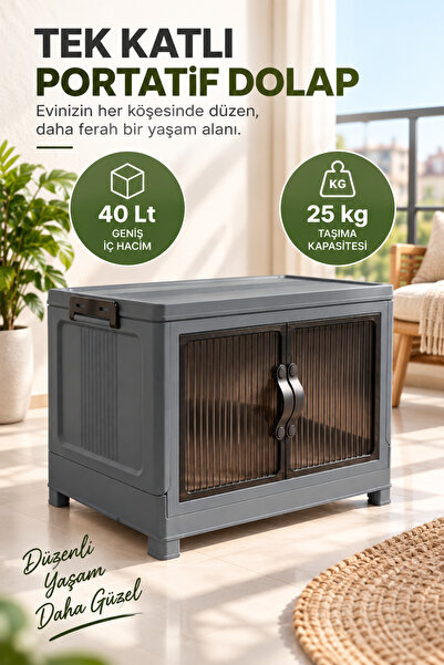EVONİTA Tek Katlı Portatif Organizer Dolap 40 LT 25 KG Taşıma Kapasiteli Çok ...