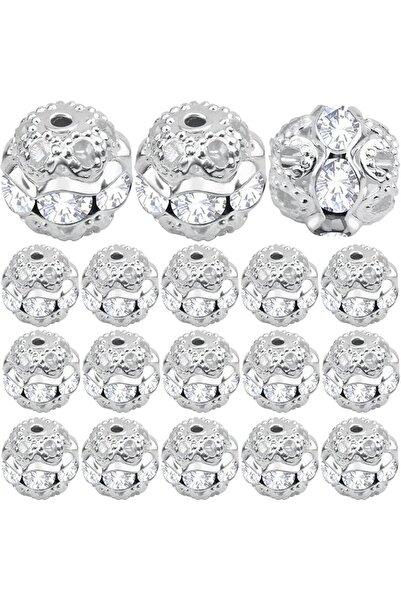 TERRIFI 100 Pcs Crystal Rhinestone Ball Spacer Beads, 8 mm Silver Round Ball ...