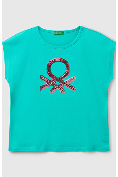 United Colors of Benetton Girl's green benetton logo print t-shirt
