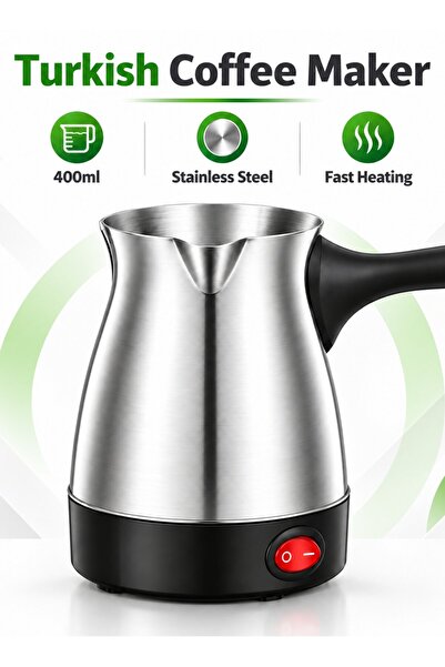 Generic Turkish Coffee Maker 400ml – 500W – Stainless Steel – Black & Silver