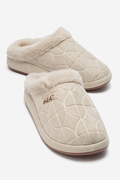 CCWAY AYAKKABI Women's Embroidered Double Color Gondola House Slippers Cream
