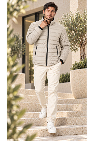 OTAKU Men's Stand Collar Zippered Quilted Puffer Coat