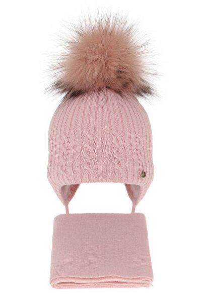 fantasialand Winter set for girls, pink hat and scarf with pompom Amana, 44-4...