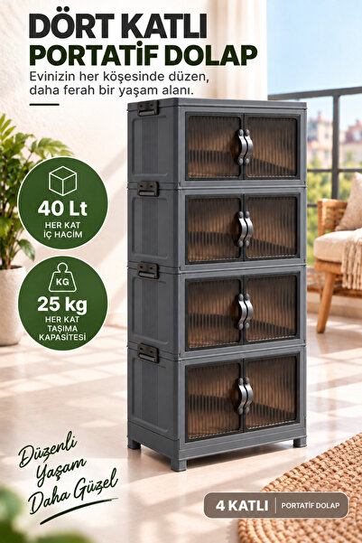 EVONİTA 4 Katlı Portatif Organizer Dolap – 160 LT