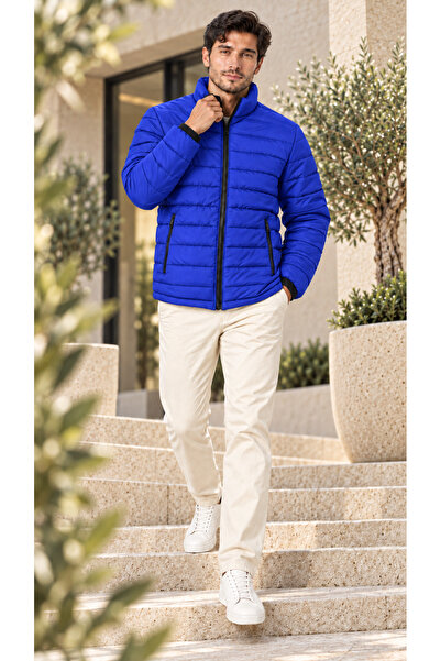 OTAKU Men's Stand Collar Zippered Quilted Puffer Coat