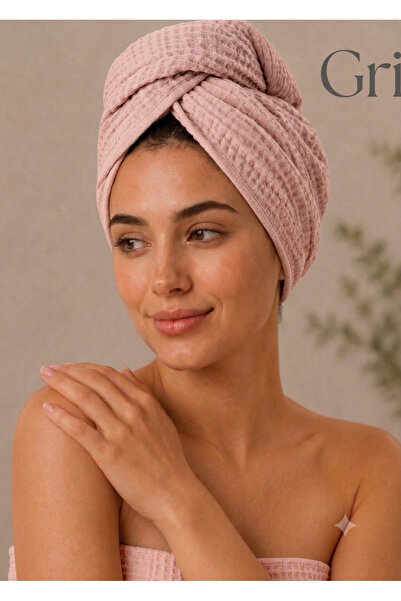 ks kastasaksı Pembe Düğmeli Mikrofiber Saç Havlusu Bonesi – Banyo, Deniz ve H...