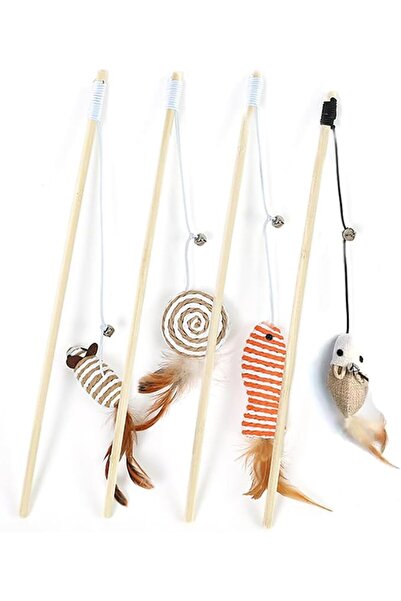 YUNSYE Cat Wand Toy Set with Natural Wood Pole, Hemp Mouse, Lollipop, Ball an...