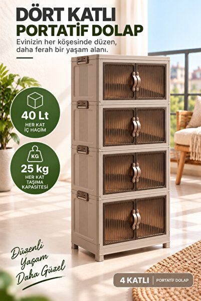 EVONİTA 4 Katlı Portatif Organizer Dolap – 160 LT