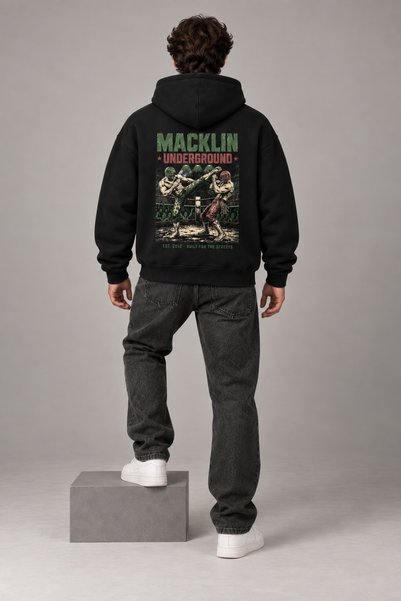 macklin سويت شيرت بقلنسوة للجنسين بتصميم Underground Design مطبوع عليه نصوص، مقاس كبير، 3 خيوط