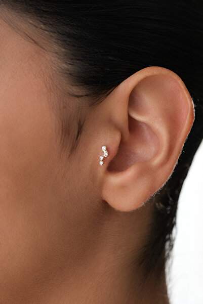 YAVUZ KUYUMCULUK 14 Ayar Altın Sıra Taşlı Tragus Piercing