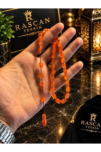 RASCAN سبحة من الكهرمان الناري المقطوع على شكل كبسولة