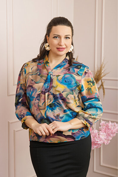 OEM Bluza eleganta Isabelle cu imprimeu abstract albastru