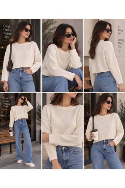 Ugdelia Women's Crop Plain Basic Knitwear Sweater