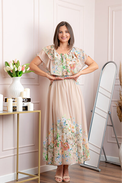 Generic Brand Rochie eleganta lunga Ayana cu imprimeri florale si volane ampl...
