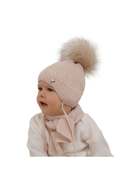 fantasialand Winter set for girls, cream hat and scarf with pompom Amana, 44-...
