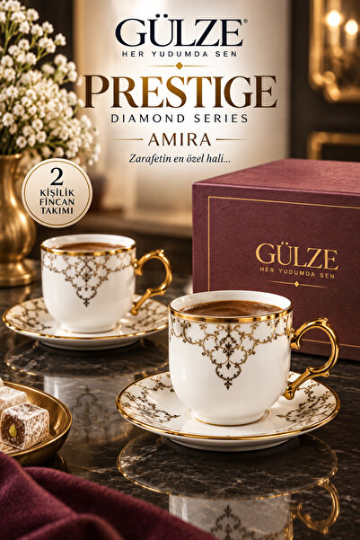 GÜLZE Prestige / Diomand Series / AMIRA Model 2 Kişilik Kahve Fincan Takımı (...